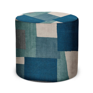 Indoor Pouf in Peter Dunham Textiles Collage in Indigo/Gray