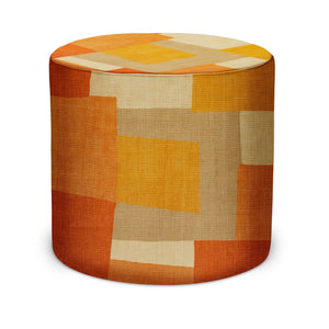 Indoor Pouf in Peter Dunham Textiles Collage in Orange/Yellow