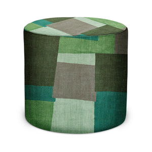 Indoor Pouf in Peter Dunham Textiles Collage in Green/Gray