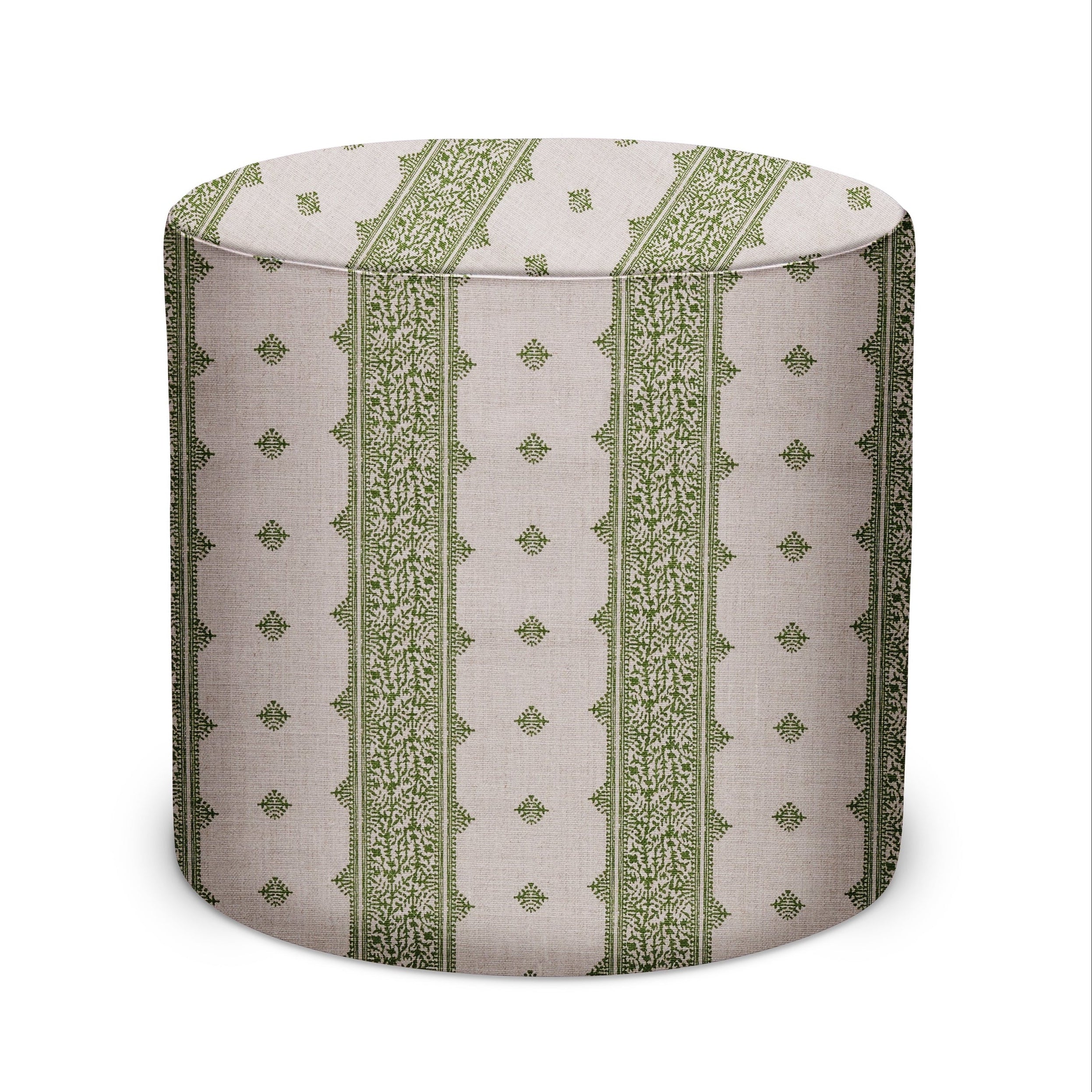 Indoor Pouf in Peter Dunham Textiles Fez in Green/Natural
