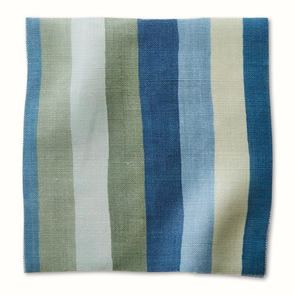 Blue and green vertical striped pillow cover with textured fabric