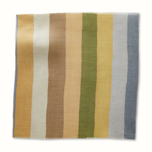 Peter Dunham Textiles Jacob's stripe pillow, wide vertical gold and sage multicolor stripes
