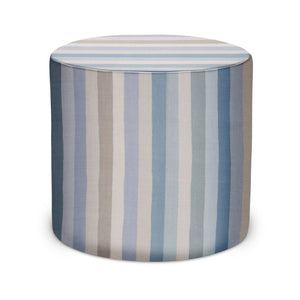 Indoor Pouf in Peter Dunham Textiles Jacob's Stripe in Pale Blues