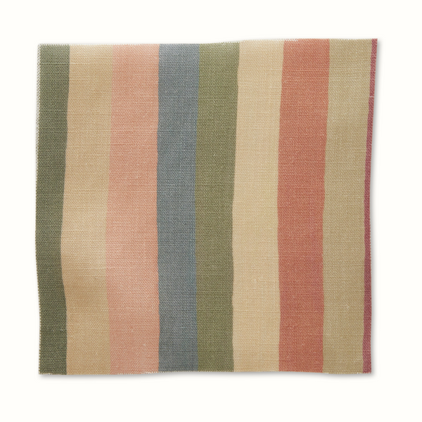 Raspberry and sage striped pillow cover with woven fabric texture