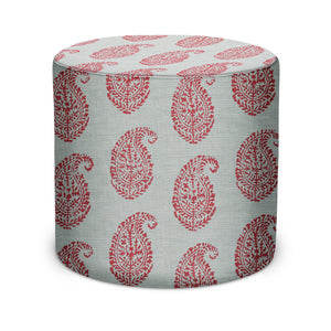 Indoor Pouf in Peter Dunham Textiles Kashmir Paisley in Red/Blue