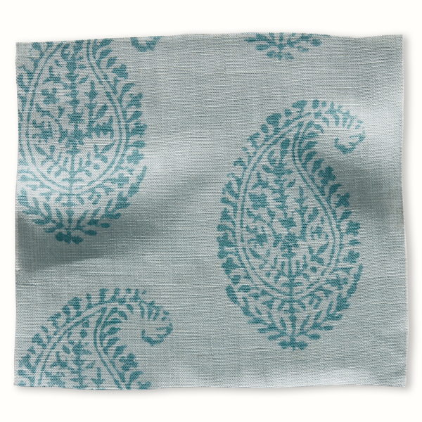 Peter Dunham Textiles Kashmir paisley pillow fabric, blue floral medallion pattern