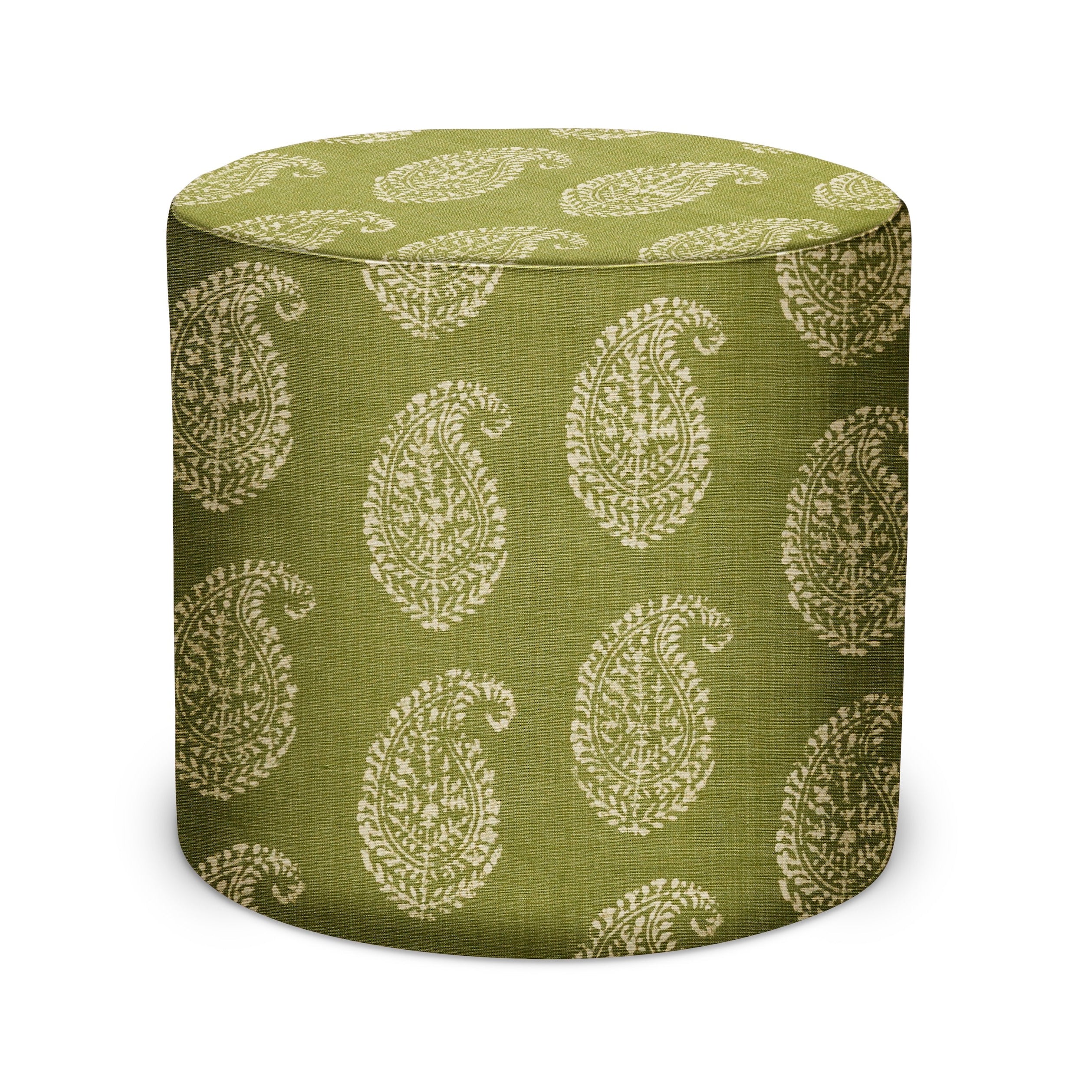 Indoor Pouf in Peter Dunham Textiles Kashmir Paisley in Tea/Green