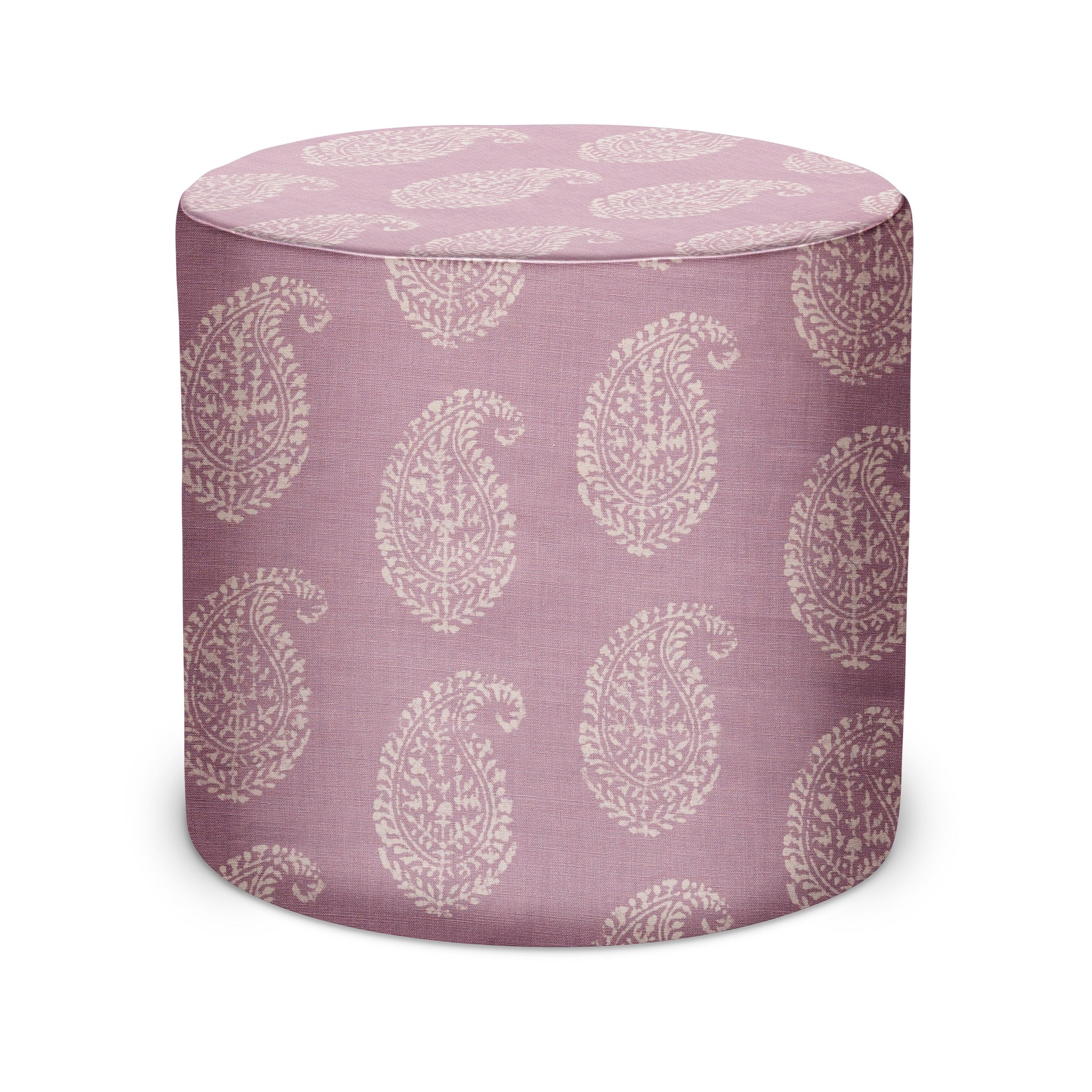 Indoor Pouf in Peter Dunham Textiles Kashmir Paisley in White/Lilac