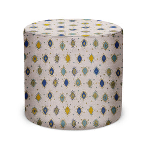 Indoor Pouf in Peter Dunham Textiles Oona in Indigo/Olive on Natural