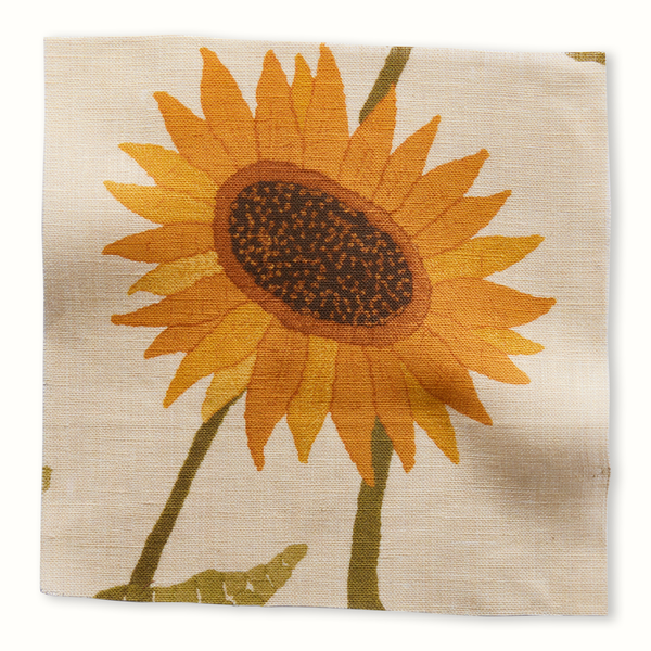Peter Dunham natural sunflower vine pillow cover with large orange sunflower