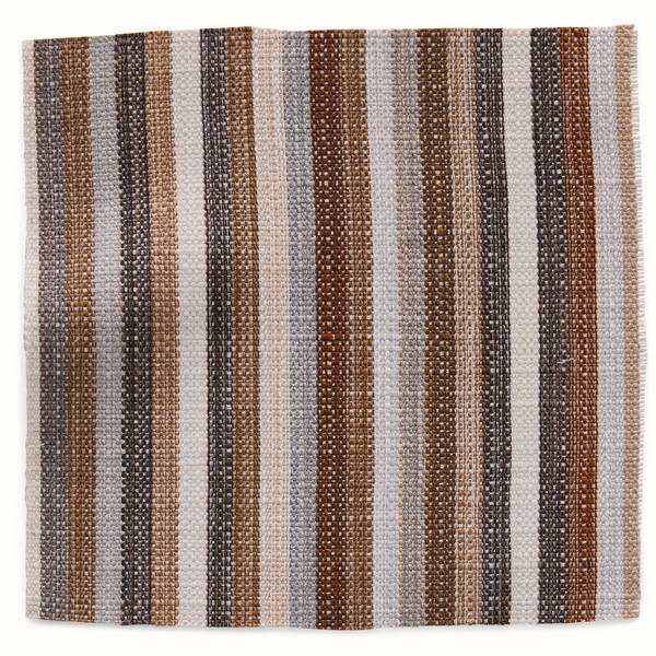Rectangular woven outdoor textile with vertical multicolor stripe pattern
