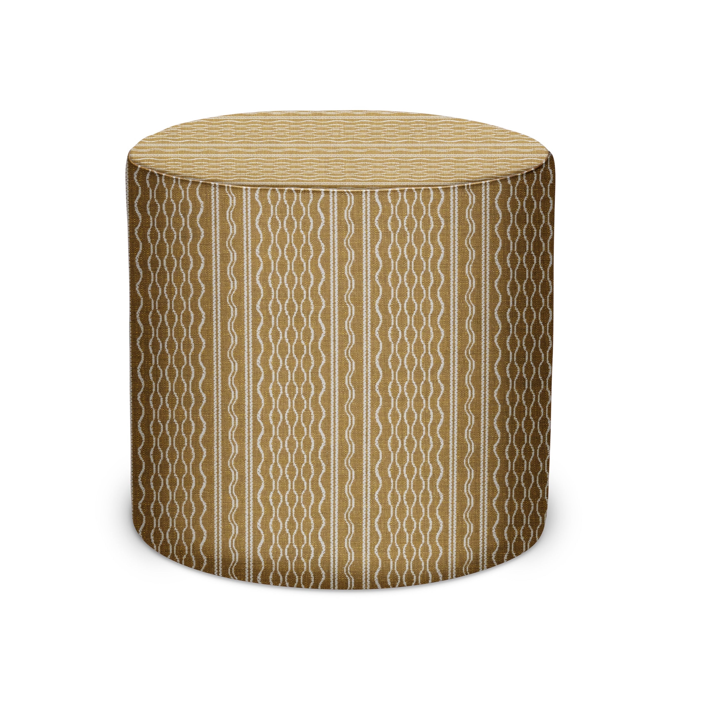 Indoor/Outdoor Pouf in Peter Dunham Textiles Hmong Stripe in Mustard