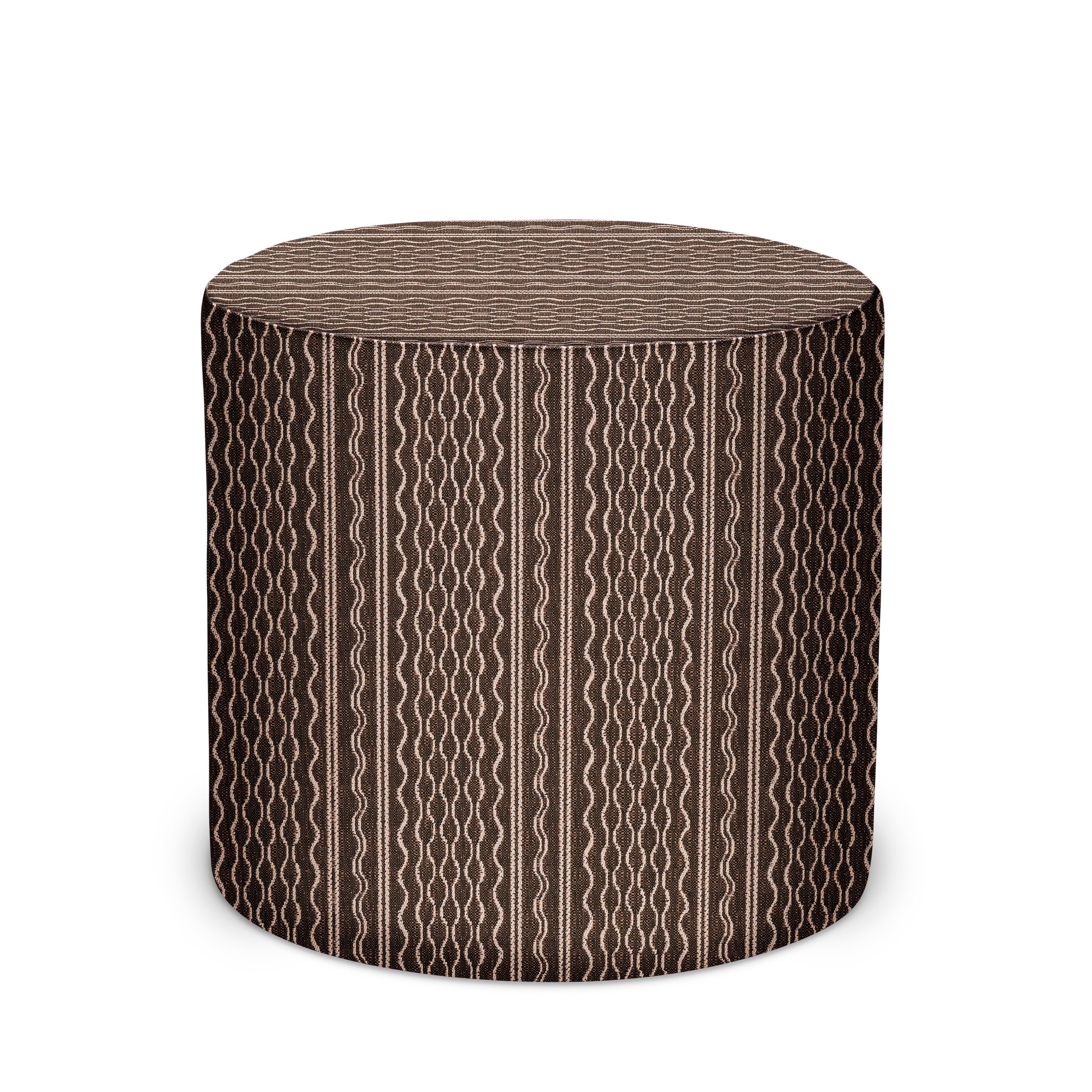 Indoor/Outdoor Pouf in Peter Dunham Textiles Hmong Stripe in Bark