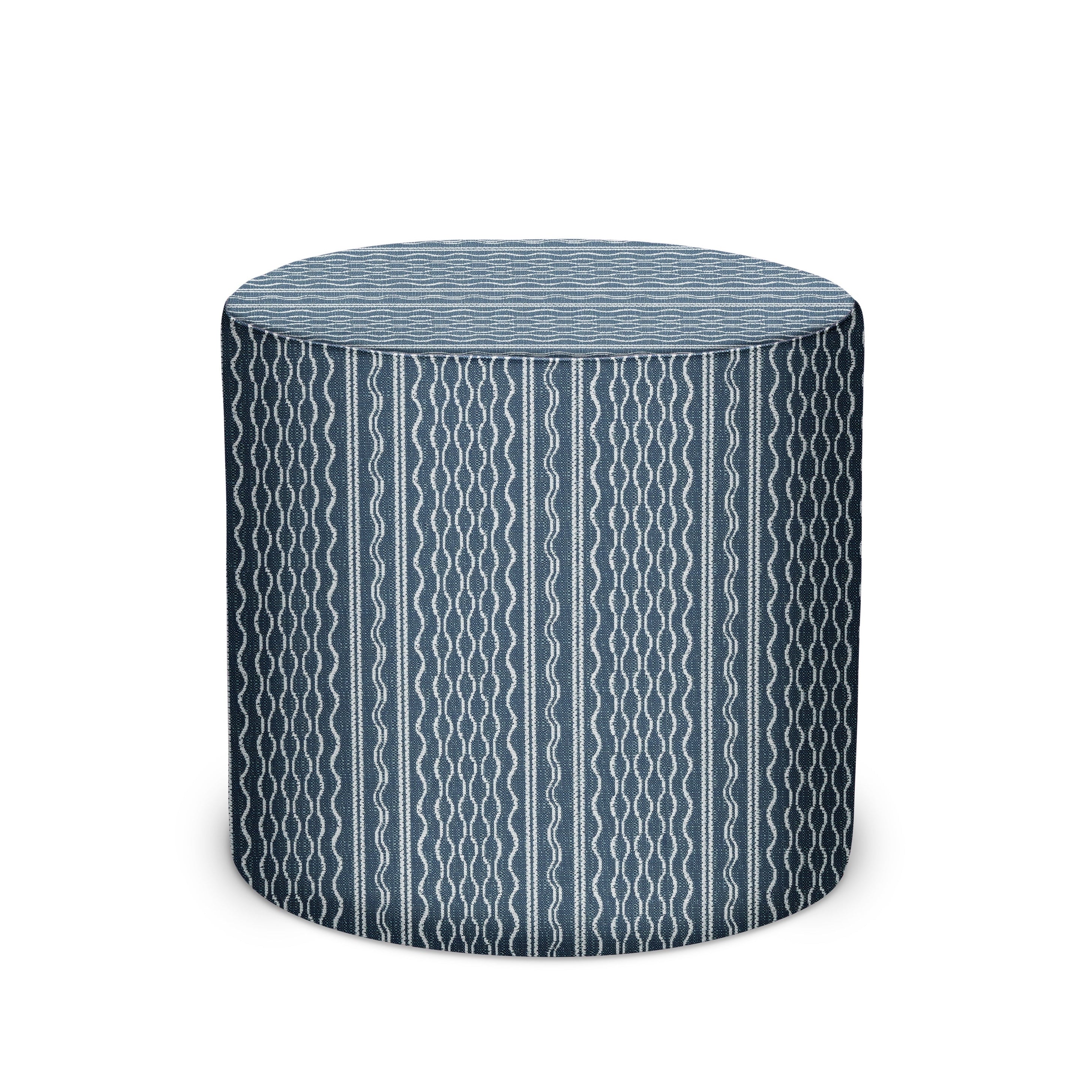 Indoor/Outdoor Pouf in Peter Dunham Textiles Hmong Stripe in Sky