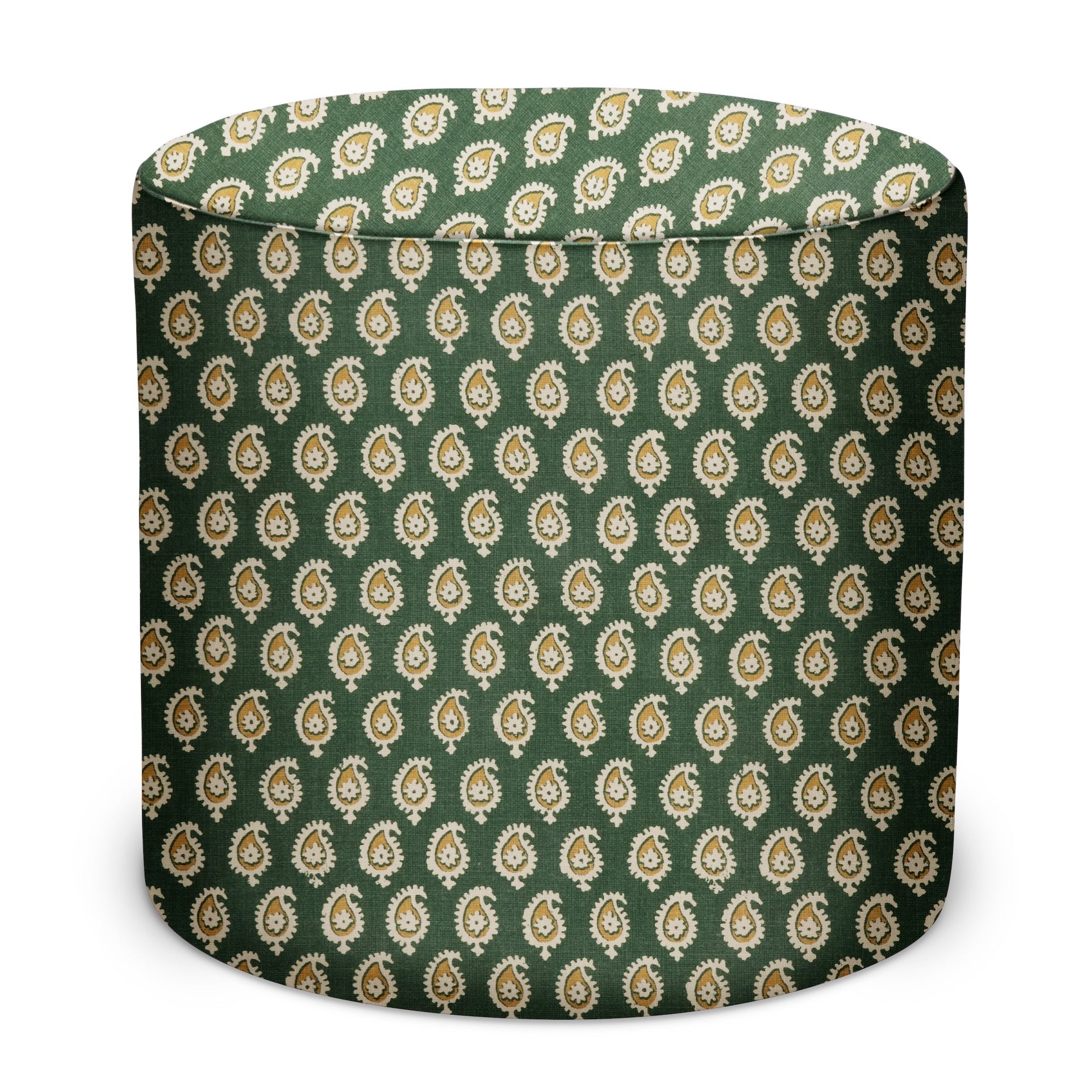 Indoor/Outdoor Pouf in Peter Dunham Textiles Janpath in Green/Gold