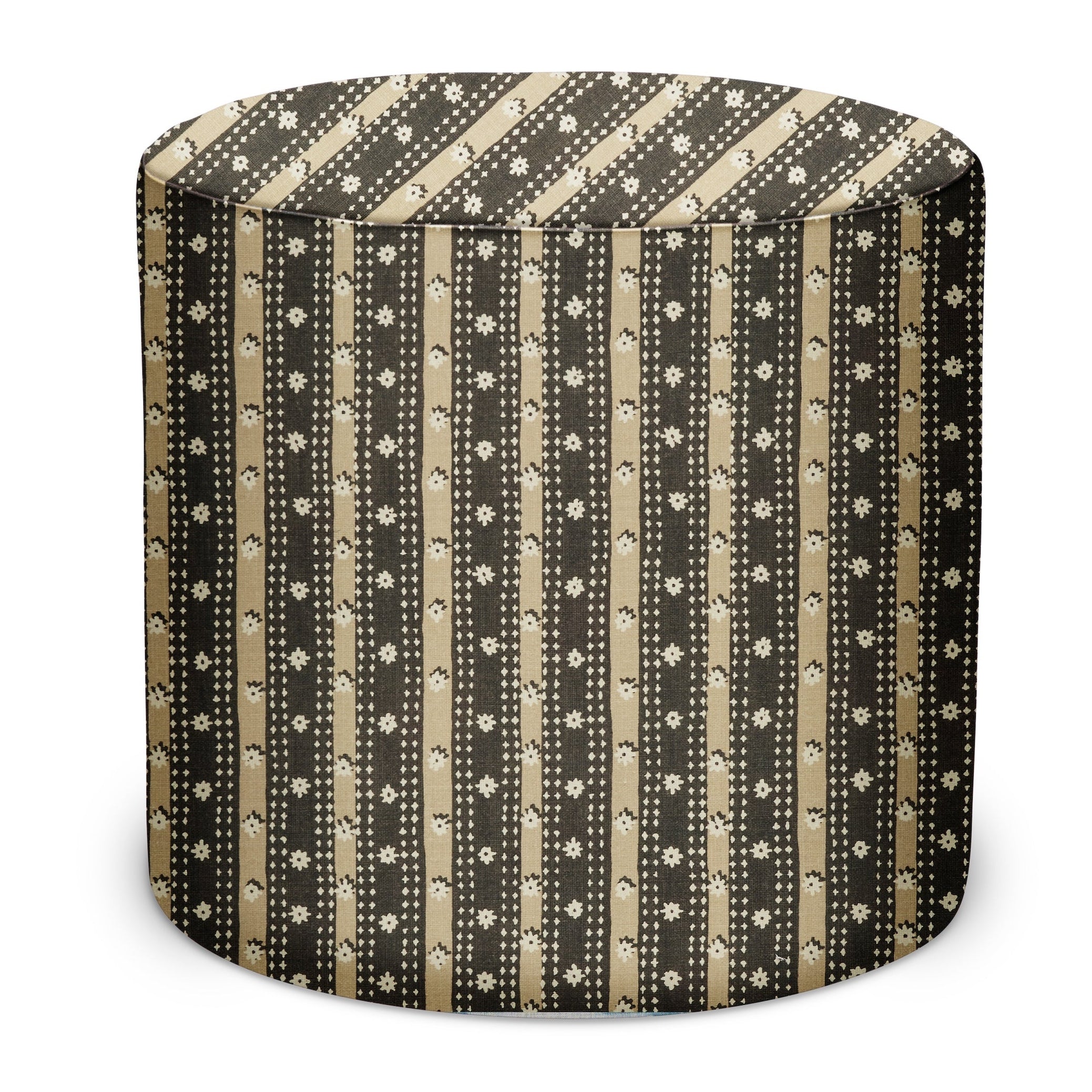 Indoor/Outdoor Pouf in Peter Dunham Textiles Mitra in Jet/Sand