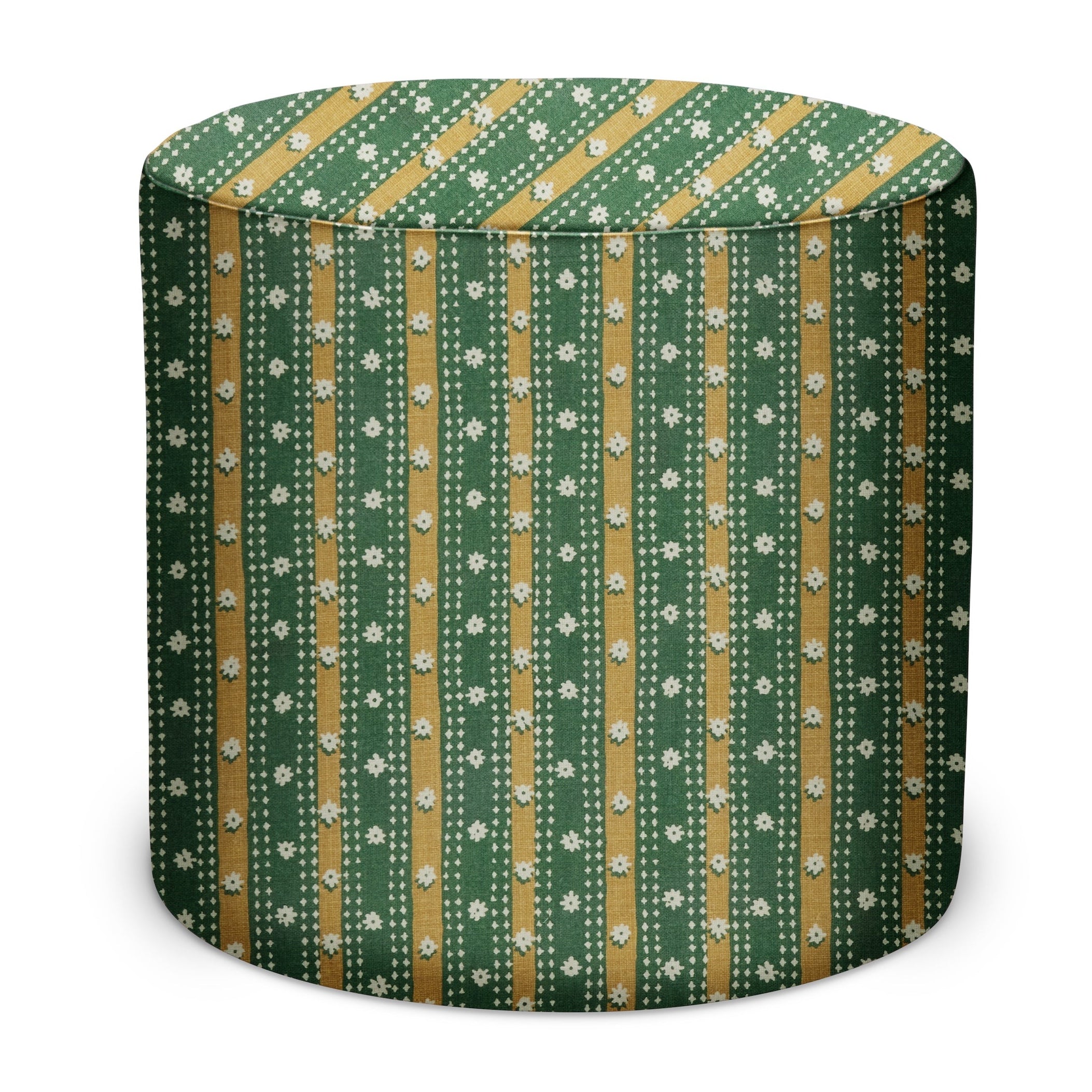 Indoor/Outdoor Pouf in Peter Dunham Textiles Mitra in Green/Gold