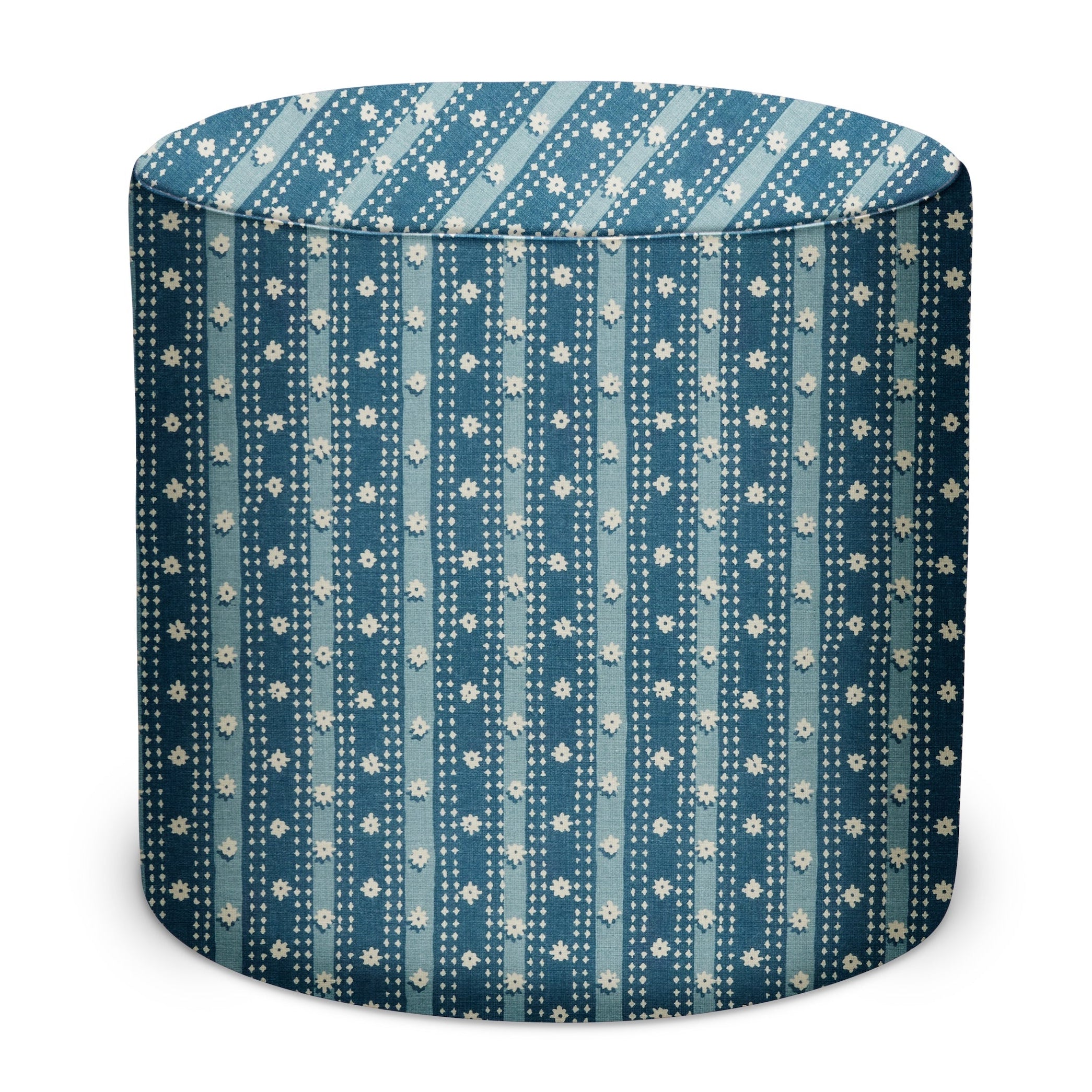 Indoor/Outdoor Pouf in Peter Dunham Textiles Mitra in Blue/Blue