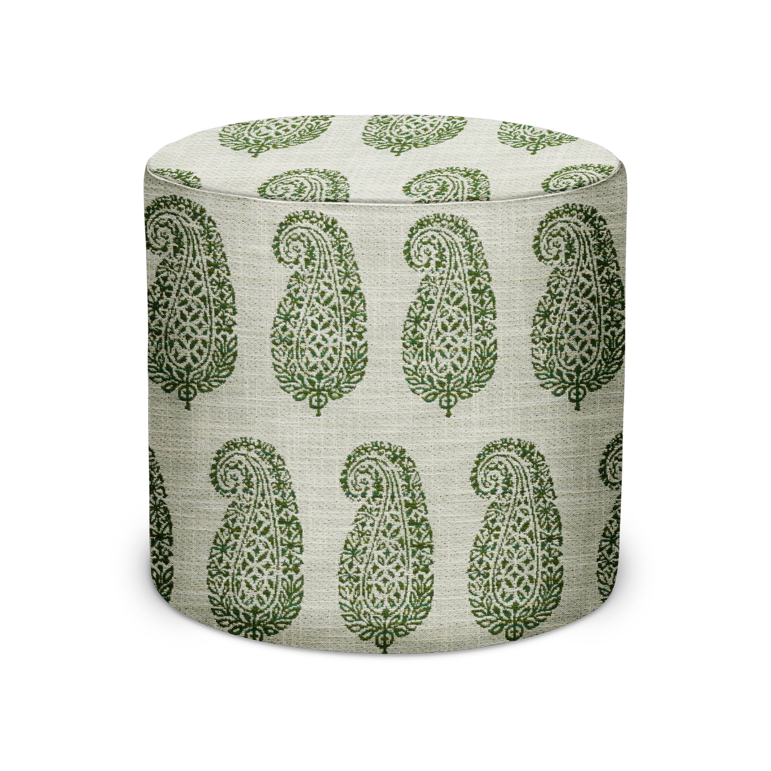 Indoor/Outdoor Pouf in Peter Dunham Textiles Mandawa in Green/White