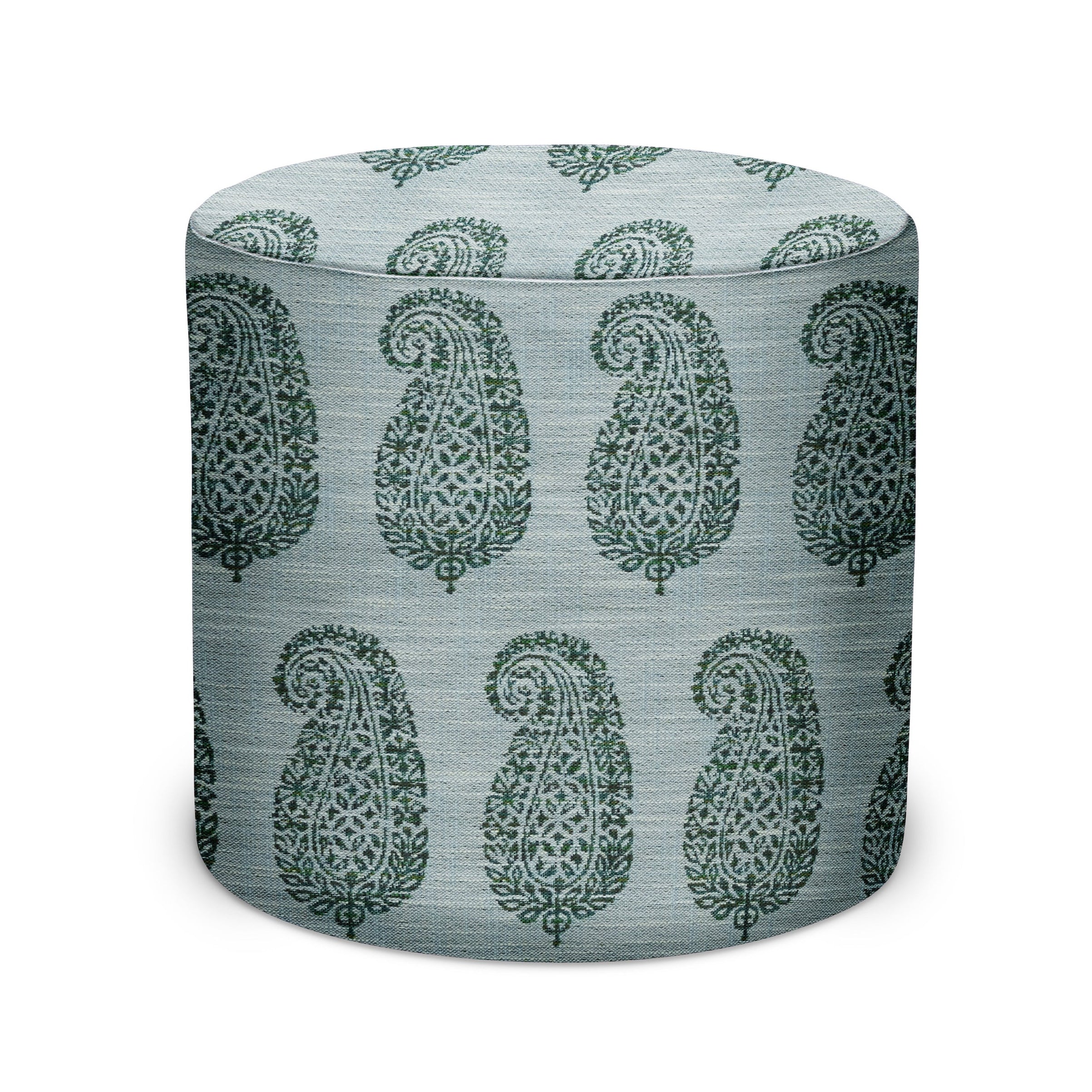 Indoor/Outdoor Pouf in Peter Dunham Textiles Mandawa in Green/Blue