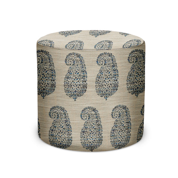 Indoor/Outdoor Pouf in Peter Dunham Textiles Mandawa in Blue/Natural