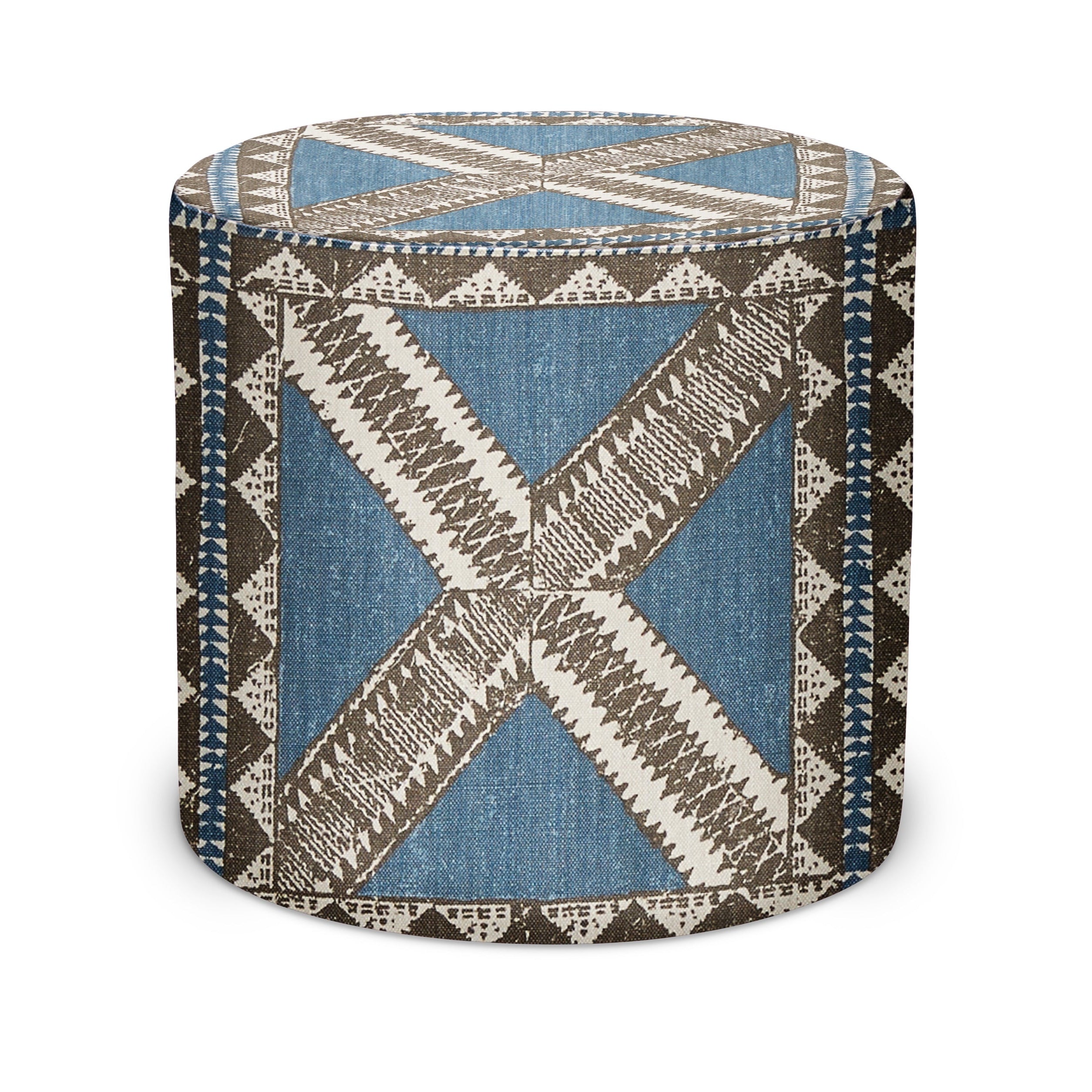 Indoor Pouf in Peter Dunham Textiles Zulu in Indigo