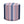 Indoor pouf ottoman with blue and pink striped fabric, round cylindrical top