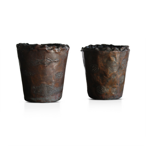 Embossed Copper Jardineres by Angelo Bragalini. Sold Individually.