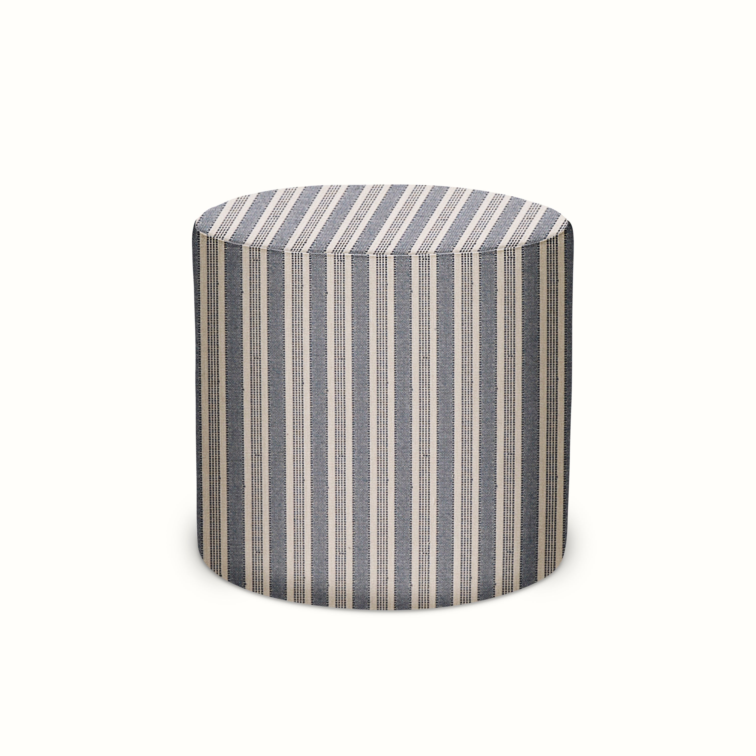 Indoor/Outdoor Pouf in Peter Dunham Textiles Amida Indigo on Natural
