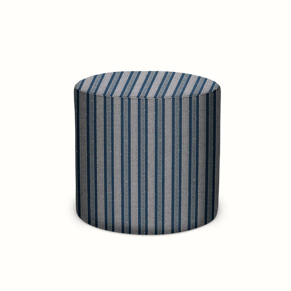 Indoor/Outdoor Pouf in Peter Dunham Textiles Amida White on Indigo