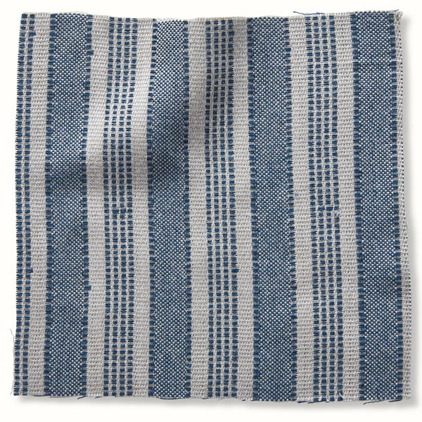 Indoor/Outdoor Pouf in Peter Dunham Textiles Amida Indigo on Natural