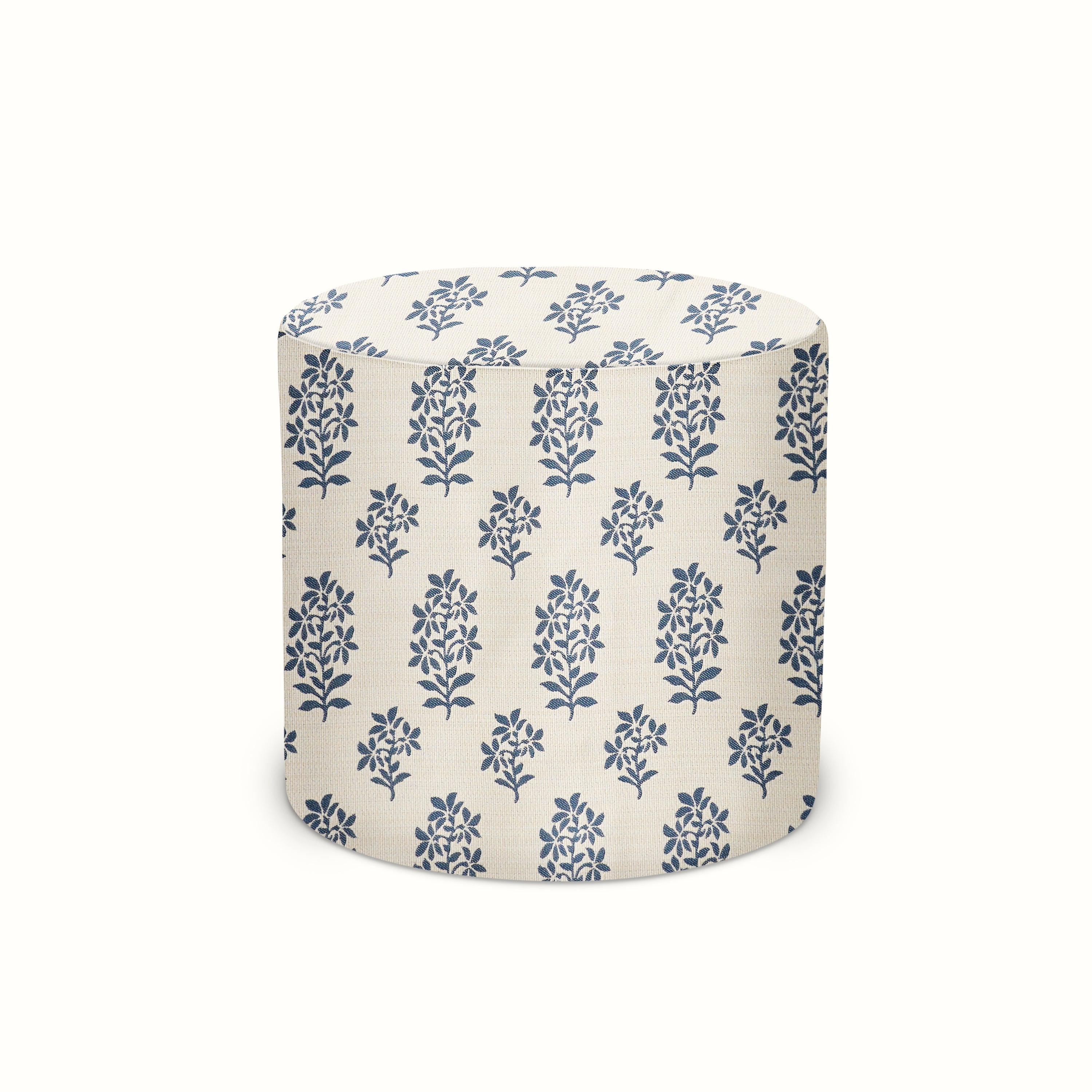 Indoor/Outdoor Pouf in Peter Dunham Textiles Asha Indigo/White
