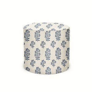 Indoor/Outdoor Pouf in Peter Dunham Textiles Asha Indigo/White