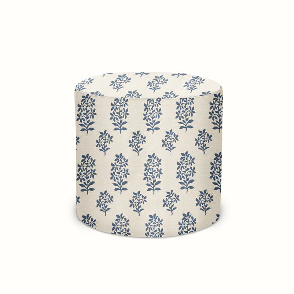 Indoor/Outdoor Pouf in Peter Dunham Textiles Asha Indigo/White