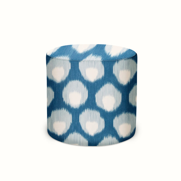 Indoor/Outdoor Pouf in Peter Dunham Textiles Bukhara Blue/Blue