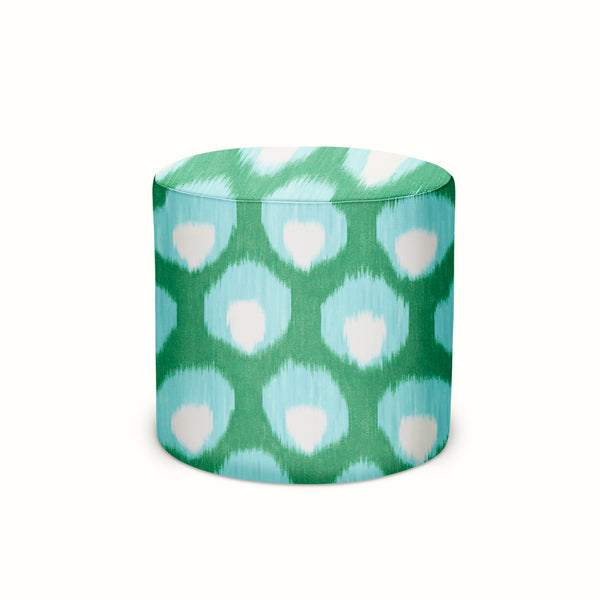 Indoor/Outdoor Pouf in Peter Dunham Textiles Bukhara Green/Blue