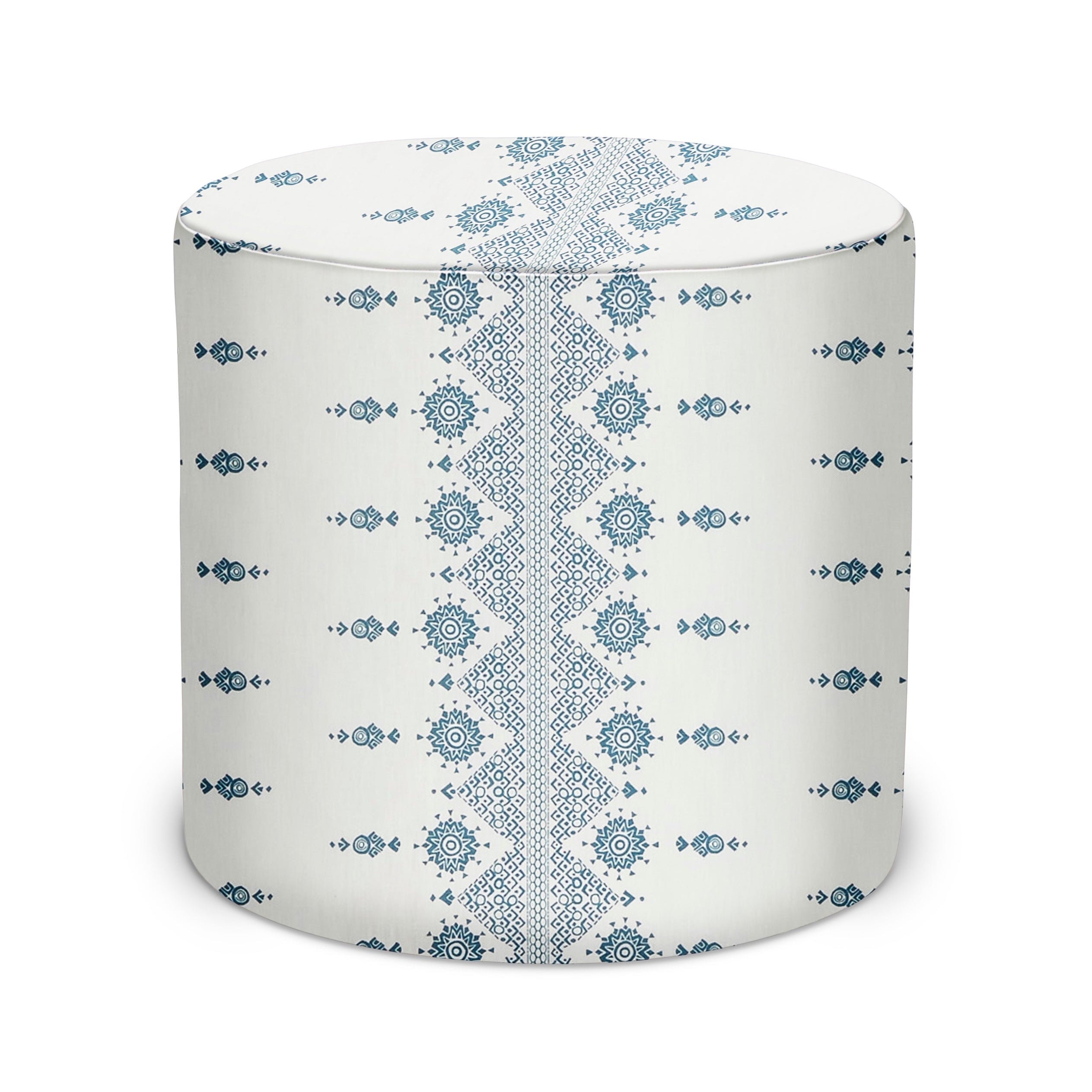 Indoor Pouf in Peter Dunham Textiles Carmania in Blue on White