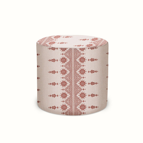 Indoor/Outdoor Pouf in Peter Dunham Textiles Carmania Red on Natural