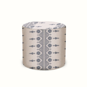 Indoor/Outdoor Pouf in Peter Dunham Textiles Carmania Indigo on Natural