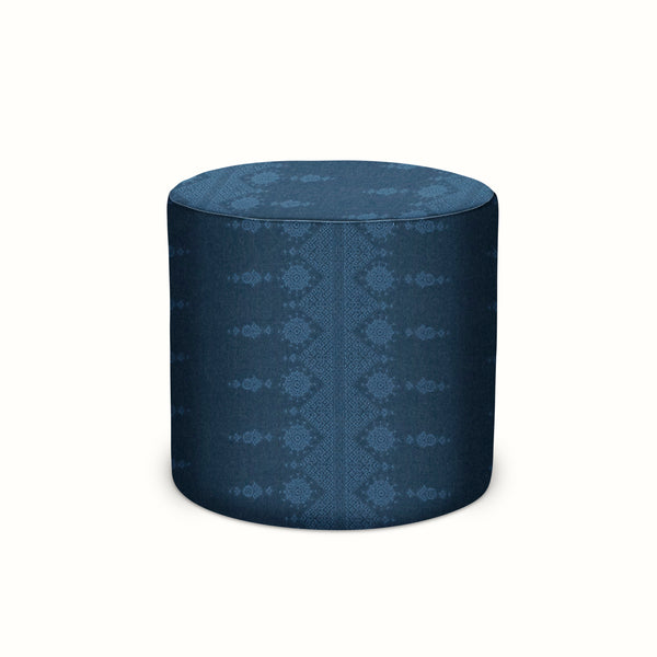 Indoor/Outdoor Pouf in Peter Dunham Textiles Carmania Midnight on Indigo