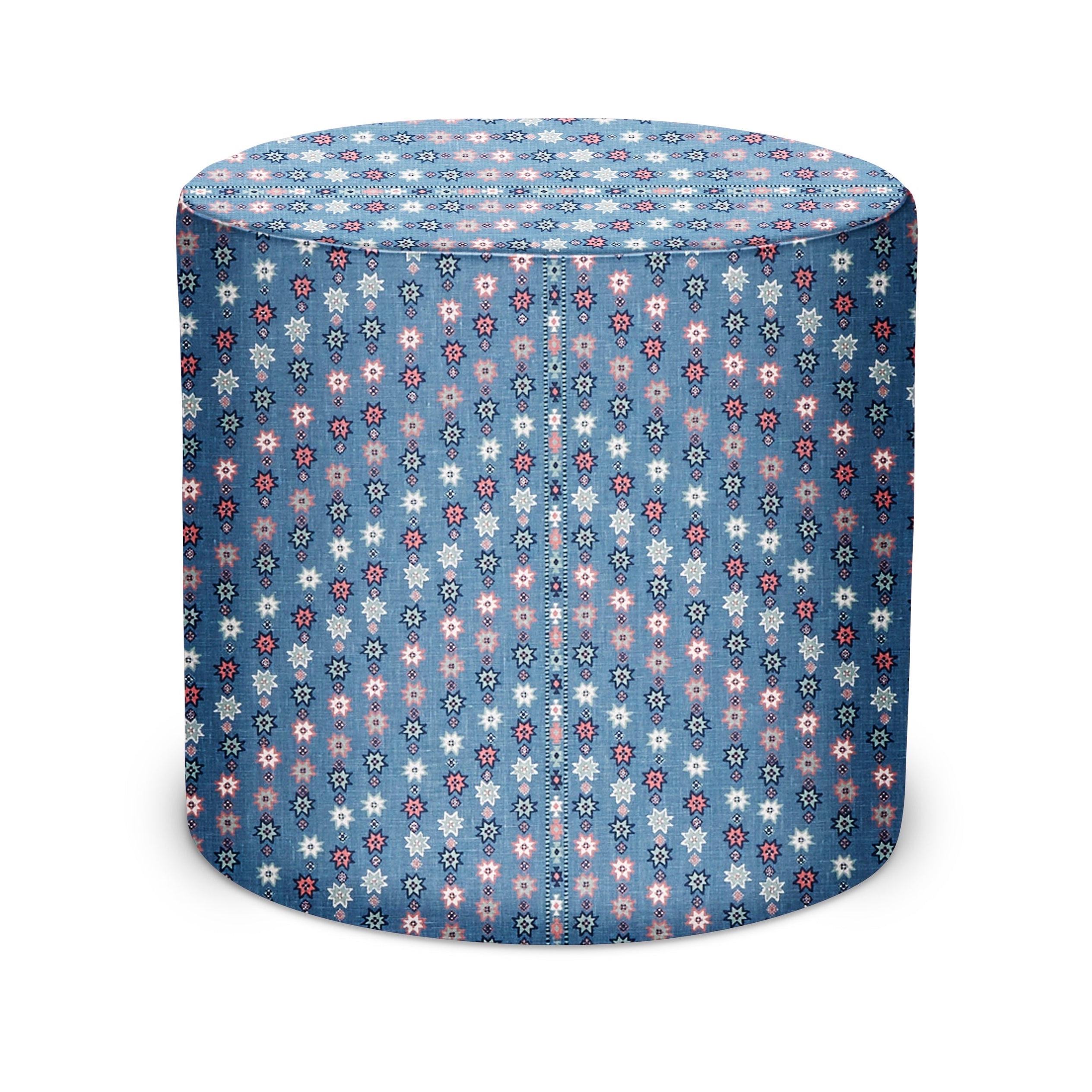 Indoor Pouf in Peter Dunham Textiles Cosima in Blue/Pink