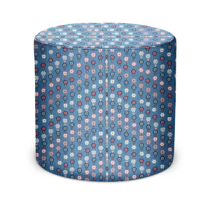 Indoor Pouf in Peter Dunham Textiles Cosima in Blue/Pink