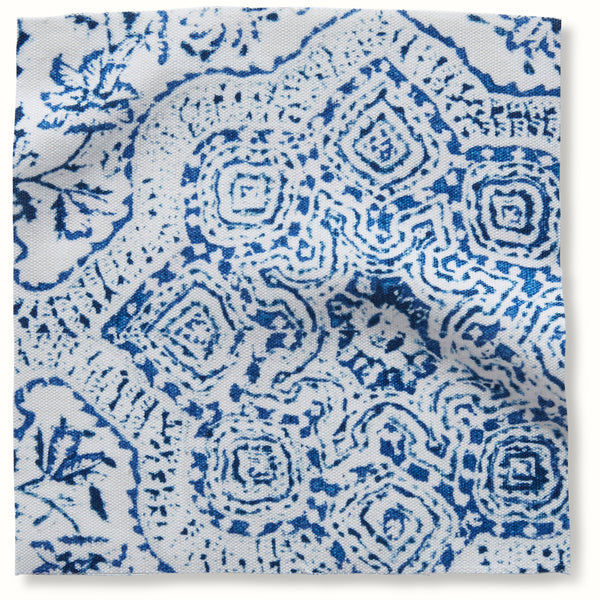 Peter Dunham Textiles Outdoor Deeg in Blue/Blue on White Pillow