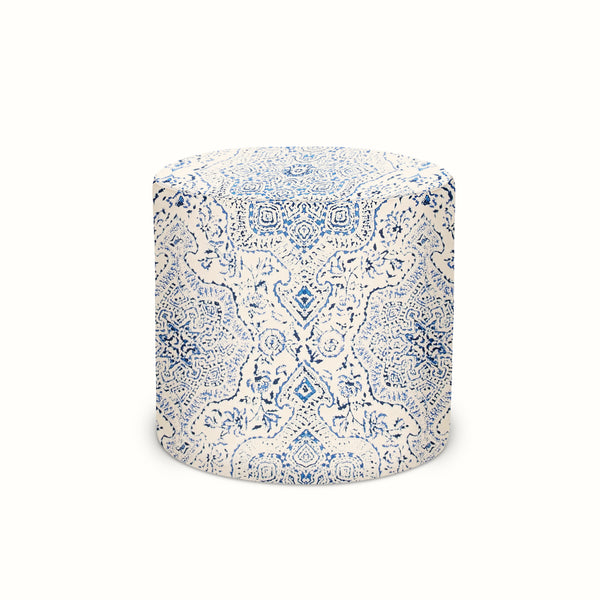 Indoor/Outdoor Pouf in Peter Dunham Textiles Deeg Blue/Blue