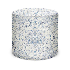 Indoor Pouf in Peter Dunham Textiles Deeg in Blue/Blue on White
