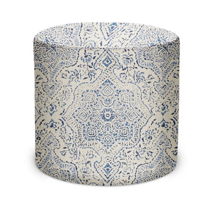 Indoor Pouf in Peter Dunham Textiles Deeg in Blue/Blue on Tan