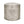 Indoor fabric pouf with charcoal patterned design on tan, rounded cylinder shape