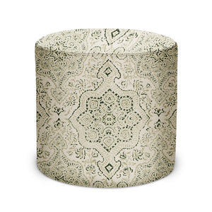 Indoor Pouf in Peter Dunham Textiles Deeg in Green on Tan
