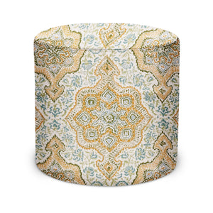 Indoor Pouf in Peter Dunham Textiles Deeg in Gold/Olive on White