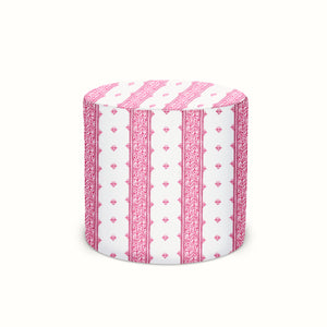 Indoor/Outdoor Pouf in Peter Dunham Textiles Fez Raspberry on White